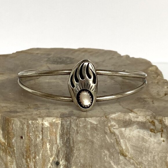 VTG Sterling Silver 925 Navajo Pink MOP Bear Paw Shadowbox Cuff Bracelet 6.5" - Picture 12 of 16
